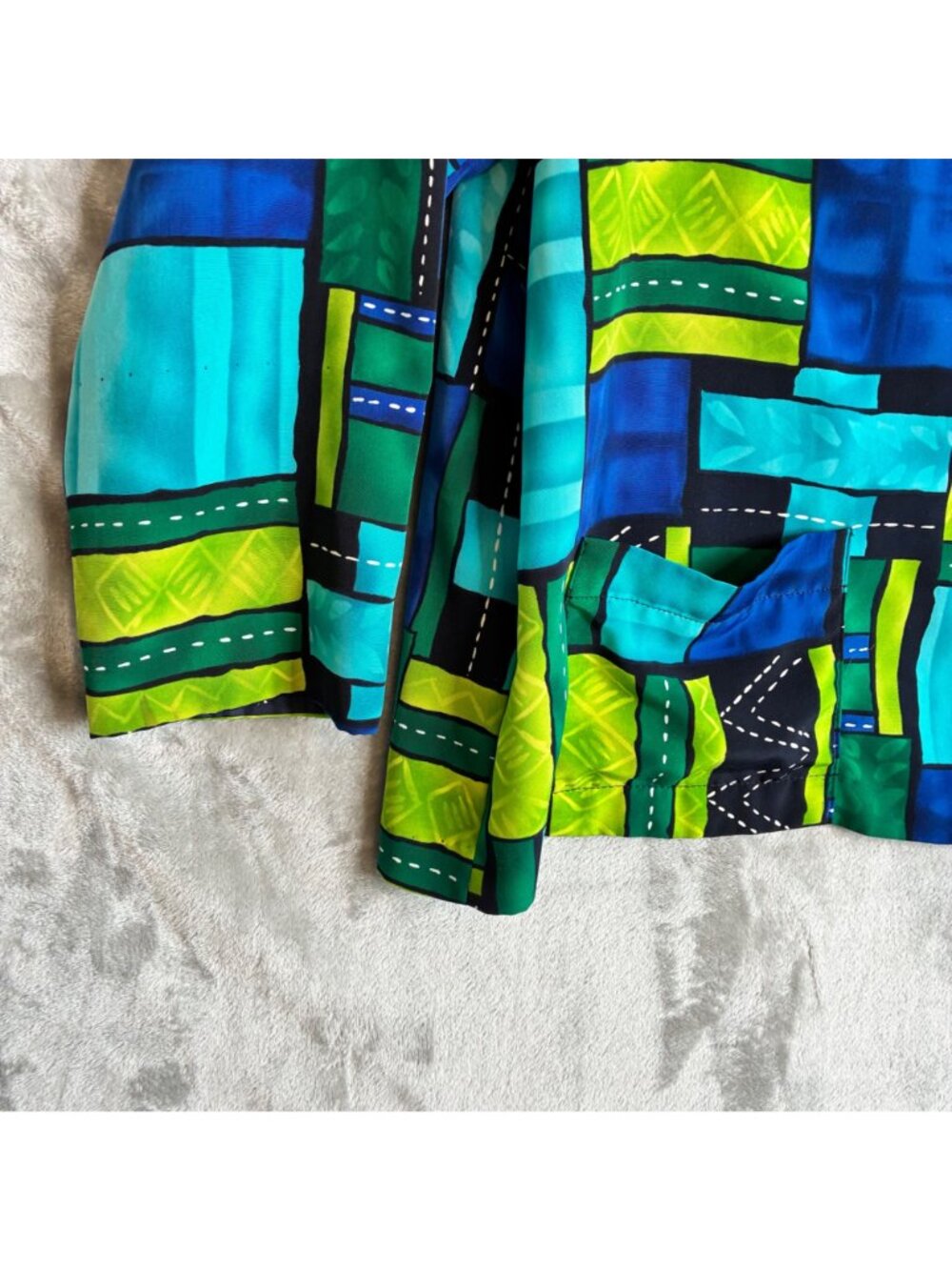 Willow Ridge Womens 22W Patchwork Blazer Jacket Multicolor Padded Shoulder Plus - Picture 9 of 9